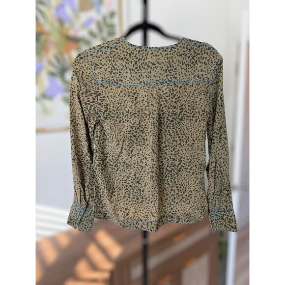 Rag & Bone Shields Leopard Print 100% Silk Blouse with Blue Stitching Size XXS - Picture 12 of 13